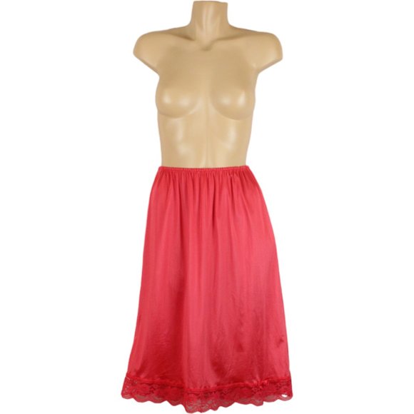 Vintage Kasara Half Slip Small Red Lace Midi Skirt Slip Knee Length Bow SP71 - Picture 7 of 8